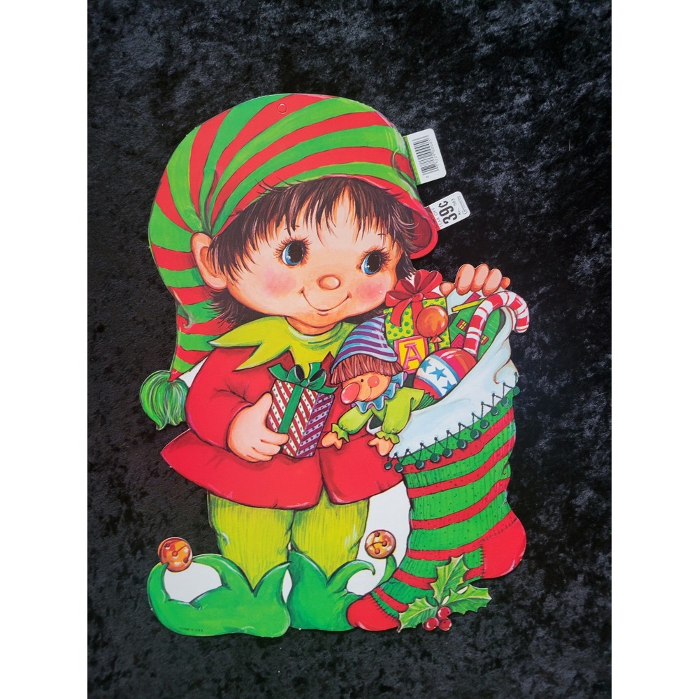 New Vintage 1960s Carrington Die Cut Christmas Elf Decor 14.5"